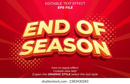 efecto de texto de fin de temporada, fuente editable, tipografía, texto 3d. plantilla de vector