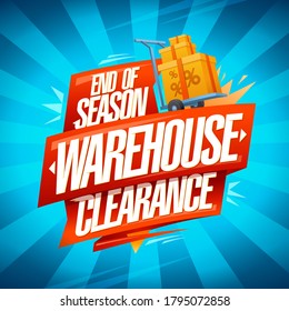 End Of Season Warehouse Clearance Sale Vector Poster Mockup With Boxes On A Big Shopping Cart