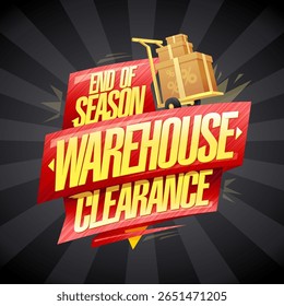 End of season warehouse clearance vector poster mockup with boxes, and a big shopping cart