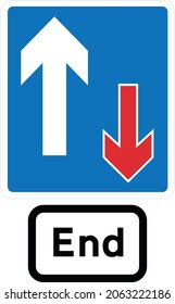 End of section of road where traffic has priority over vehicles from the opposite direction, road signs in the United Kingdom