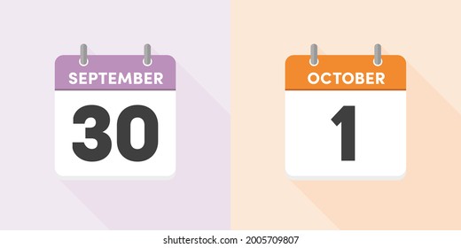 End of September to the beginning of October calendar. Set of Agenda September 31 and October 1. Fall or Autumn, month changes concept Vector infographic illustration.