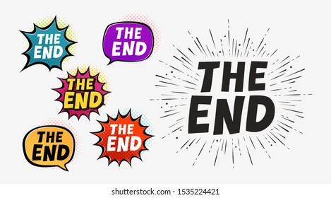 The End set of labels. Vector illustration