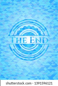 The End sky blue emblem with triangle mosaic background