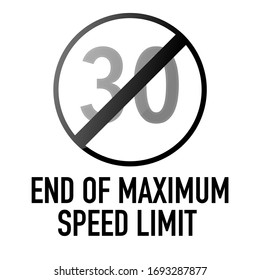 End of speed limit Information and Warning Road traffic street sign, vector illustration isolated on white background for learning, education, driving courses, sticker, icon.