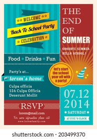 End Of Summer Party Poster Or Card Vector Design Template Layout