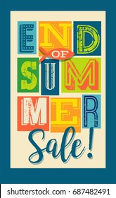 end of summer sale banner. colorful letter collage typography design for web pages, posters, advertising