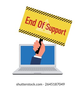 Sinal de fim de suporte do notebook - Ilustração de aviso de vetor plano para software obsoleto ou notificação do sistema