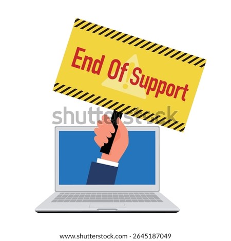 End of Support Sign from Laptop – Flat Vector Warning Illustration for Obsolete Software or System Notification