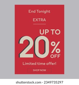 End tonight extra sale 20% off discount promotion poster