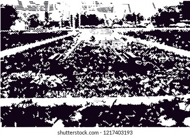 The end of the tram line. Black and white vector background illustration