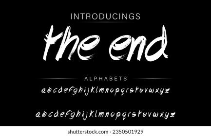The End Vintage Brush Script Modern Alphabet. Retro Typeface. Textured unique brush in alphabet style. Letters.Vector Alphabet. Exclusive Custom Letters.
