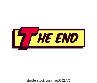 The End words comic book style frame text typography retro comics ending vector illustration