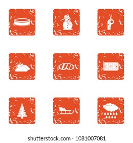 End of xmas icons set. Grunge set of 9 end of xmas vector icons for web isolated on white background
