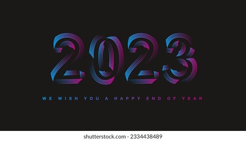 End of Year 2023. Abstract artistic shapes of 2023 design template on blue background. Year 2023 modern line art concept