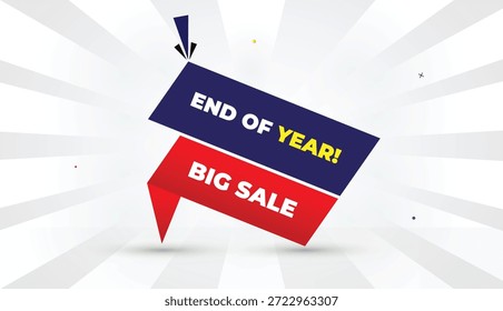 Ende des Jahres große Verkauf bearbeitbare EPS-Format Web-Banner Vektorgrafik Illustration Template Design tiefblaue rote Farbverlauf Formen gelbe fette Schriftart weiß grau Farbverlauf abstrakte Sonne glänzen Geschäft 4K