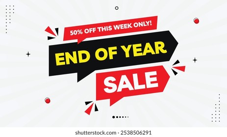 End of Year Sale! Up to 50% Off – Limited Time: This Week Only! Grab Customizable Sale Banner Templates with Bold Black, White, Red, and Gradient Backgrounds Featuring Stylish Element Shapes Shop Now