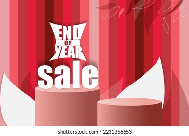 End of Year Sale banner design. Template design with reddish stripe pattern