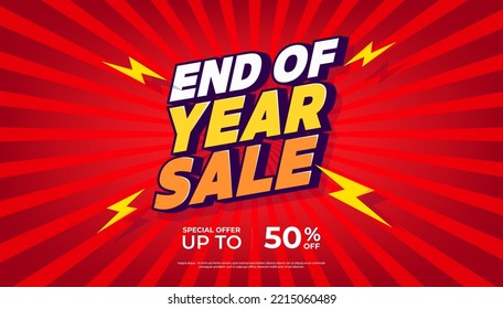 End of year sale banner template design. Big sale event on red background. Social media, shopping online. vector