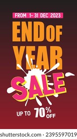 End of year sale banner template design.  Special offer Mega sale up to 70% off  Social media, shopping online. vector