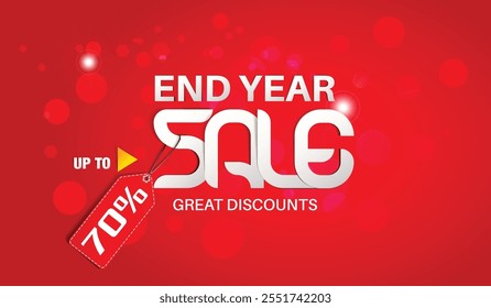 End of year sale banner template design, up to 70% off with podium.