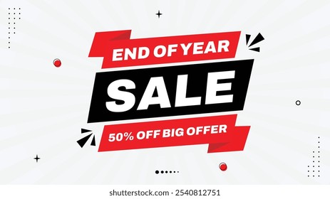 End of Year Sale Banner Templates - Up to 50% Off Big Offers! Bold Black, Red White Gradient Backgrounds with Eye-Catching Shapes Elements for Stunning Sales Promotions - Maximize Your Holiday offer