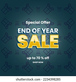 end of year sale design for promotion. simple and modern concept. white, golden and dark blue