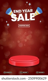 end of year sale discount portait template banner with blank space 3d podium for social media post product sale with abstract gradient red background design14