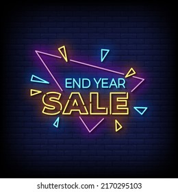 end year sale Neon Sign On Brick Wall Background Vector