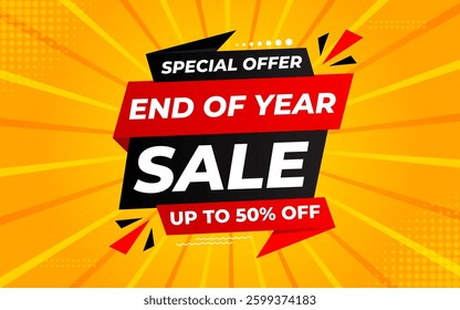 End of Year sale offer banner template. stock clearance background. end of year banner template design for web or social media, Sale special offer. abstract vector design.