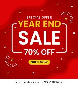 End Year Sale Promo Poster Or Flyer Design Template. Vector Illustration.