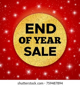 End Of Year Sale Promo Vector Background. Promotion Banner For Christmas Clearance. Golden Circle With Typography On Black Backdrop. Vector Illustration