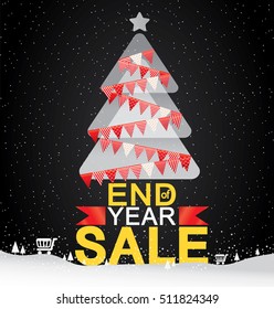 End of year sale, Sale promotions, Christmas tree, Template background size A4, A5, Vector EPS10.