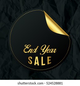 End Year Sale Sticker with Texture of Crumpled Paper. Vector Illustration