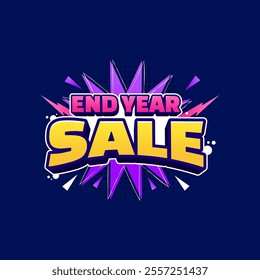 End year sale text banner with vibrant color. Vector design for promo, marketing, promotion, web, marketplace or social media