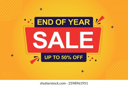 End of year sale vector design template. Super sale banner template design. Special offer sale tag. Up to 50% off banner. Super sale, discount label, Limited time, marketing promotion. Vector