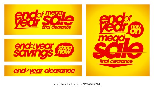 End of year sale yellow banners set. 