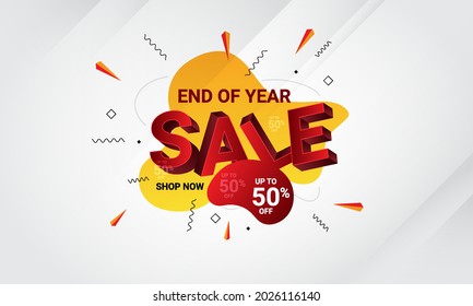 End of year special sale colorful background, up to 50% off. Discount promotion layout banner design. Vector illustration