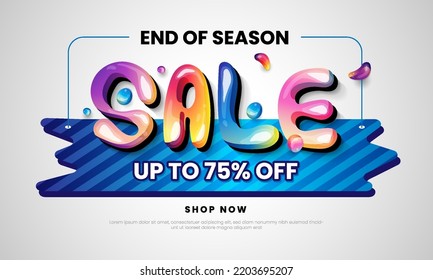 End of year special sale colorful trendy design, up to 75% off. Discount promotion layout banner design. Vector illustration