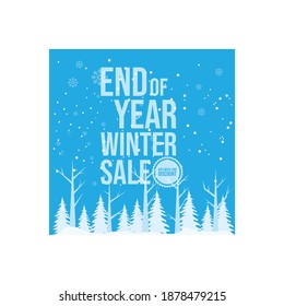 End of year winter sale banner template design. snowflake element on white snow background for year end promotion. Vector illustration