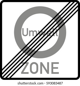 The end zone of the prohibition movement to reduce harmful air pollution. Vector road sign Germany.