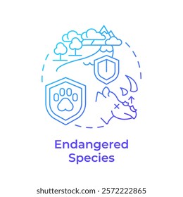 Endangered species blue gradient concept icon. Ecological balance. Threats faced by wildlife due to habitat loss. Round shape line illustration. Abstract idea. Graphic design. Easy to use in article