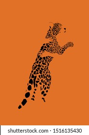 Endangered Species -Jaguar In A Orange Background - Animal Hugged By A Person