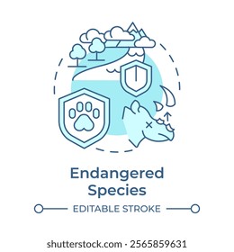 Endangered species soft blue concept icon. Ecological balance. Threats faced by wildlife due to habitat loss. Round shape line illustration. Abstract idea. Graphic design. Easy to use in article