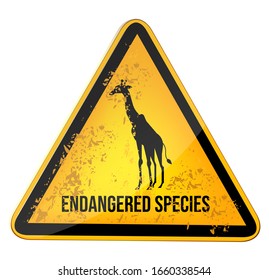 Endangered Species. Yellow Warning Road Sign. Rusty Grunge Style. Vector Illustration