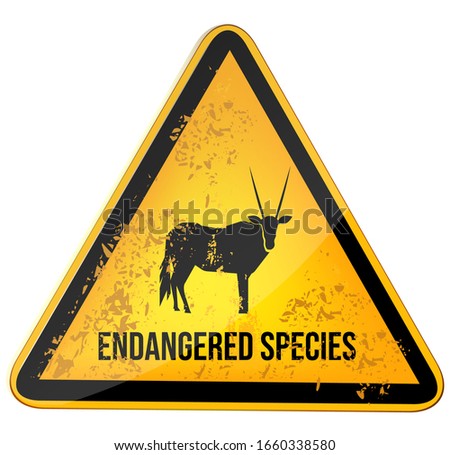 Endangered Species. Yellow Warning Road Sign. Rusty Grunge Style. Vector Illustration