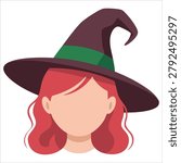 Endearing artistic image showing avatar lady bright red curly hair emotions suspicion frowning face pursed lips smirk rendered as flat vector clipart suitable for designers