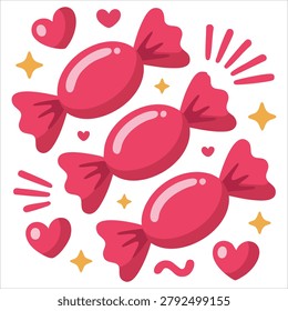 Endearing artistic image showing candy collection assortment candies shown as warm friendly graphic for greeting card design