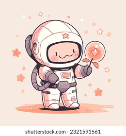 An endearing cartoon of an astronaut holding a star while grinning