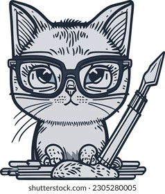 An endearing cat icon wearing trendy glasses, portraying the cat's intelligent and fashionable nature.