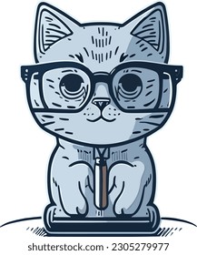 An endearing cat logo wearing glasses, representing the clever and curious nature of our feline friends.